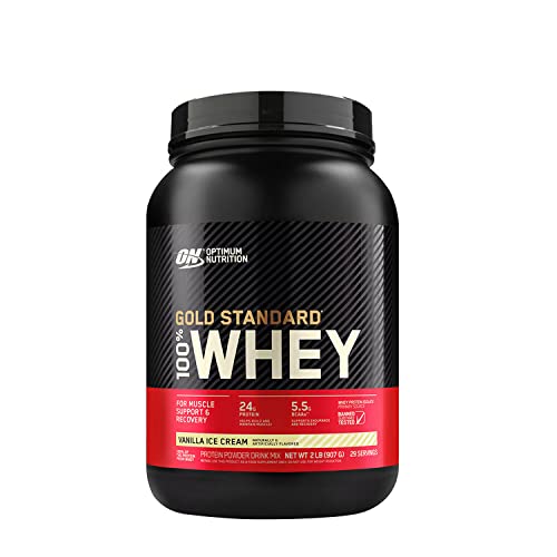 Optimum Nutrition Gold Standard 100% Whey Protein Powder from Whey Isolates, Vanilla Ice Cream - 2 Pound