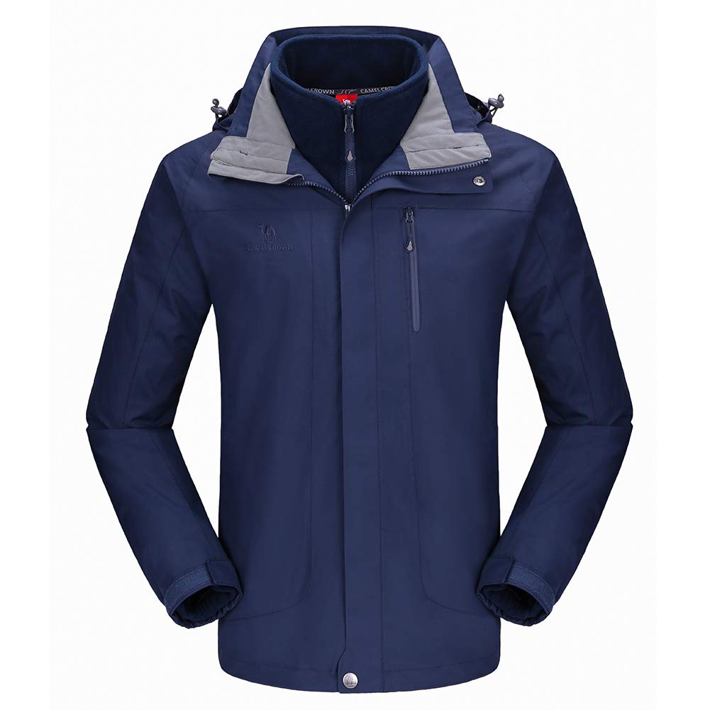 CAMEL CROWN Men’s Ski Jacket 3 in 1 Waterproof Winter Jacket Snow Jacket Windproof Hooded with Inner Warm Fleece Coat Dark Blue