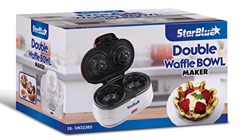 Double Waffle Bowl Maker by StarBlue - White - Make bowl shapes Belgian waffles in minutes | Best for serving ice cream and fruit | Gift ideas 110V 50/60Hz 1200W