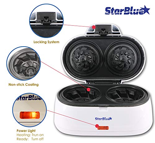 Double Waffle Bowl Maker by StarBlue - White - Make bowl shapes Belgian waffles in minutes | Best for serving ice cream and fruit | Gift ideas 110V 50/60Hz 1200W