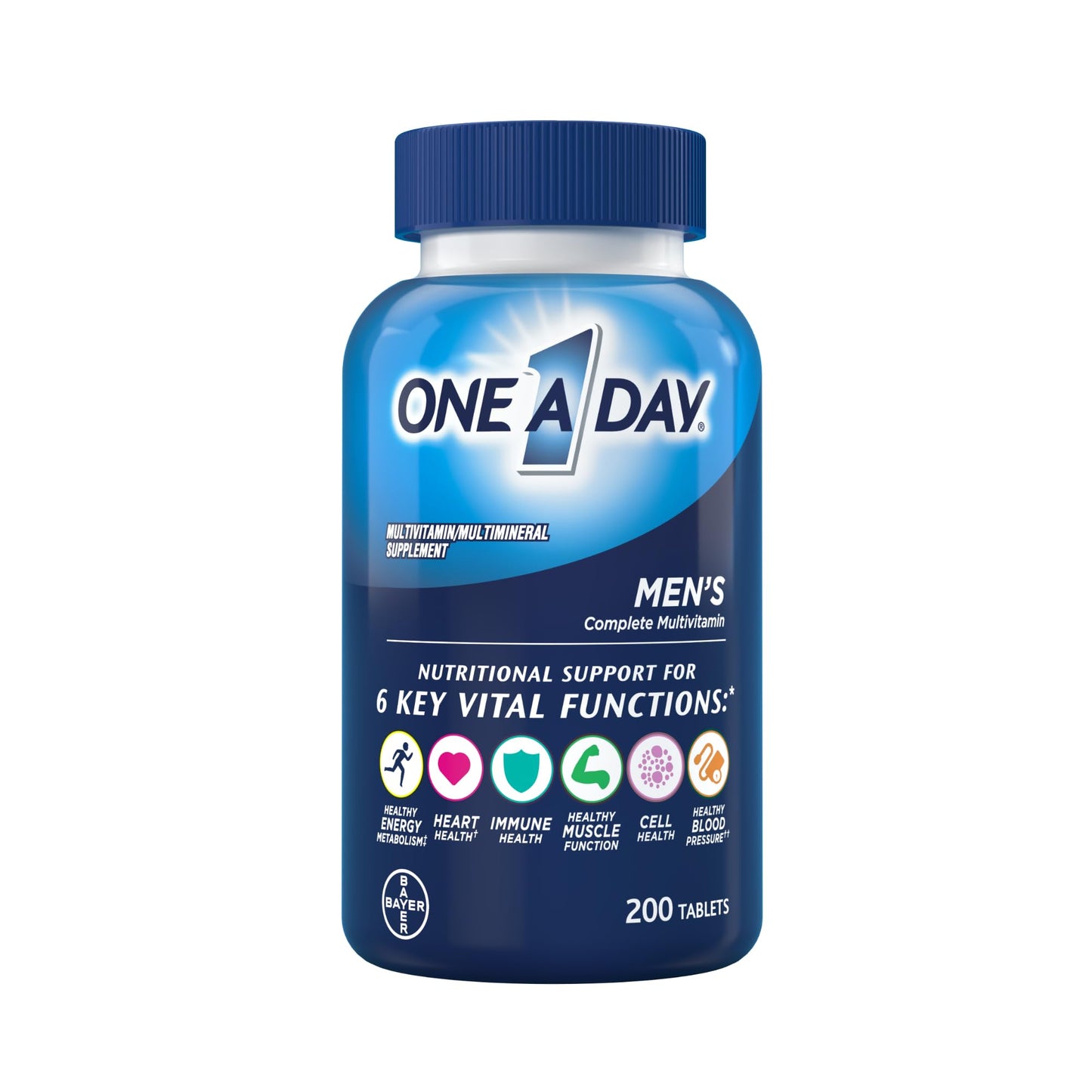 One A Day Men’s Multivitamin, Supplement Tablet with Vitamin A, Vitamin C, Vitamin D, Vitamin E and Zinc for Immune Health Support, B12, Calcium & more, 200 count (Packaging May Vary)