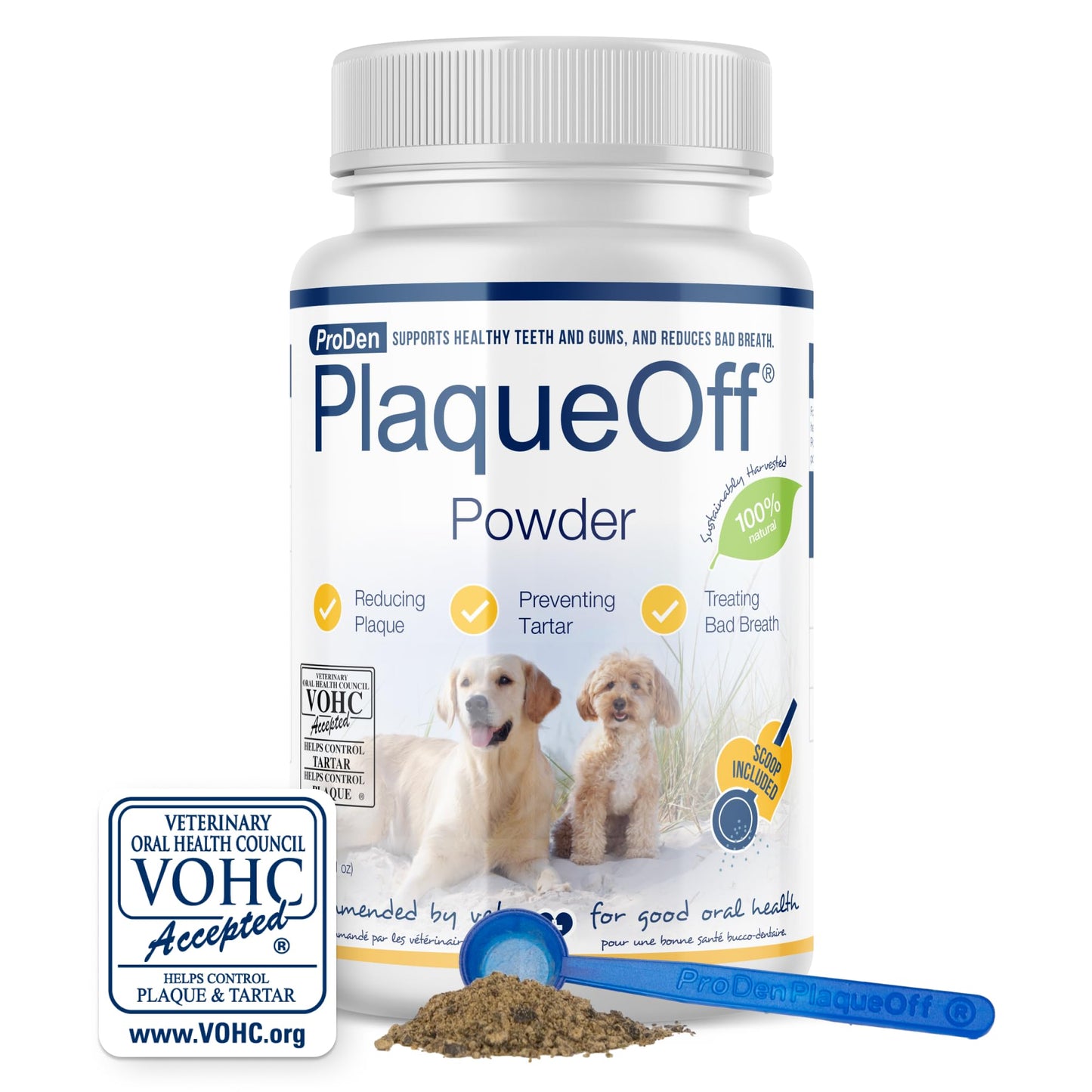 ProDen PlaqueOff Powder for Pets - Cat & Dog Breath Freshener - Plaque & Tartar Remover for Pet Oral Care - Supports Healthy Mouth for Dogs - 60g