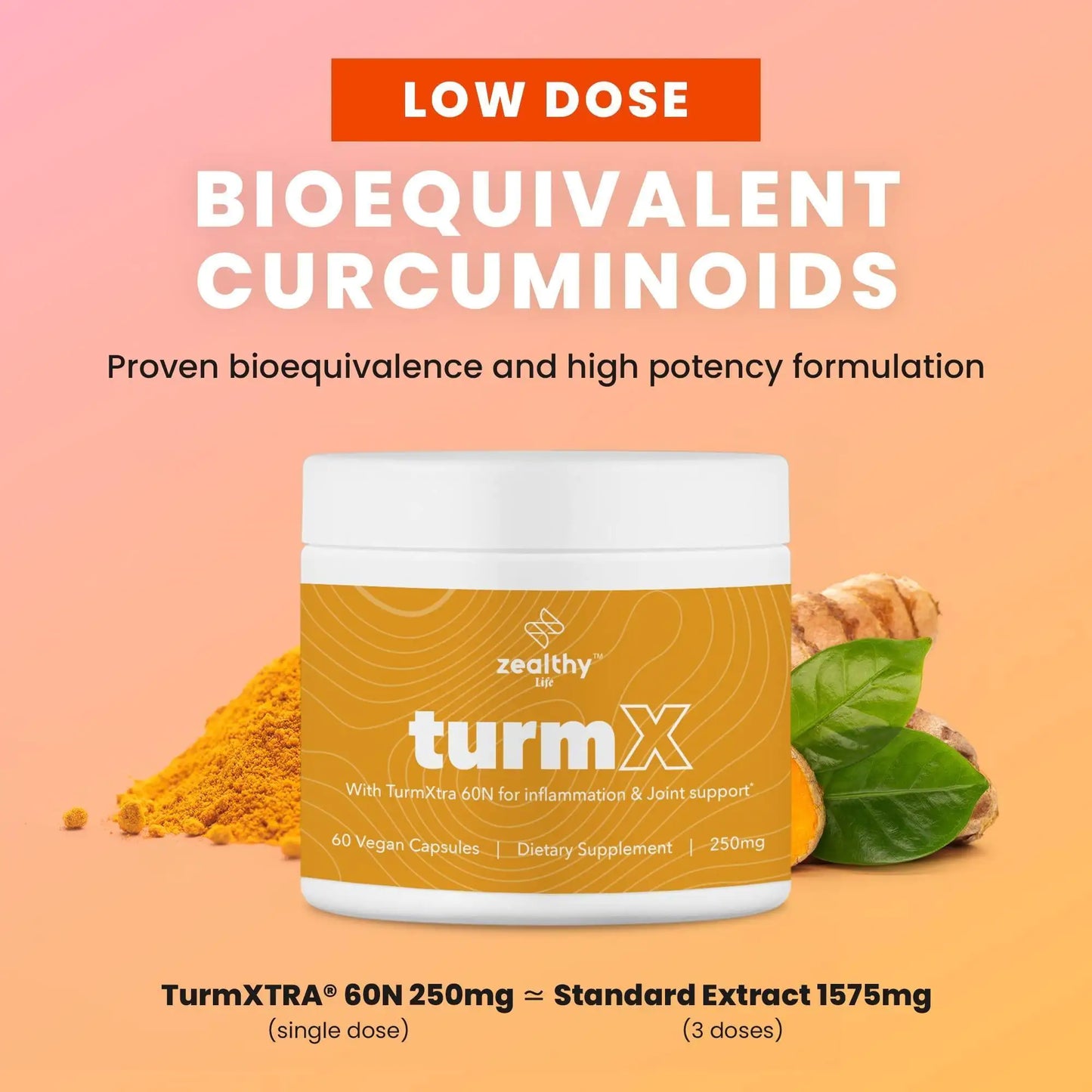 Turmeric Supplement Supports Joint Immune System Brain Skin 250 mg per Capsule