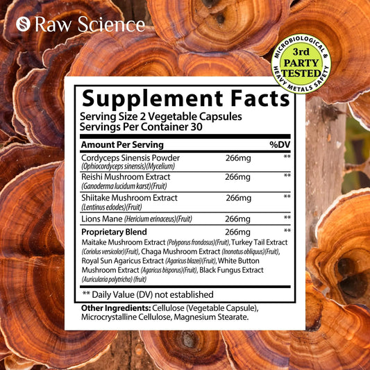 Mushroom Shiitake Lions Mane Supplement Capsules Cordyceps 60 Capsules