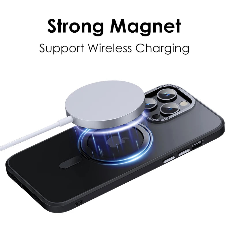 Luxury Magnetic Stand Phone Case For iphone 15 14 13 12 11 16 Pro Max 16Plus 360° Rotation Ring Holder Transparent Matte Cover