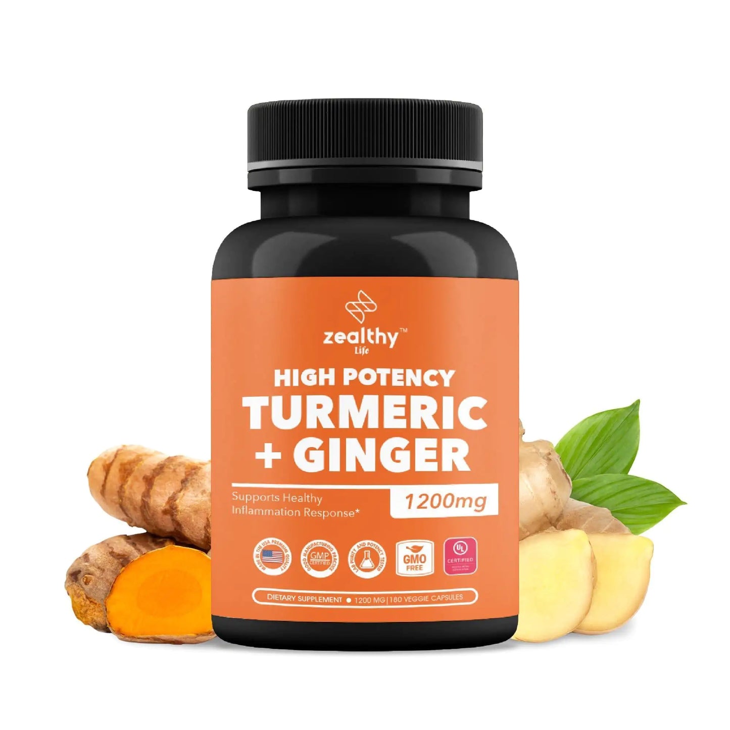 High Potency 1200mg Turmeric and Ginger Supplement Antioxidant 180 Capsules