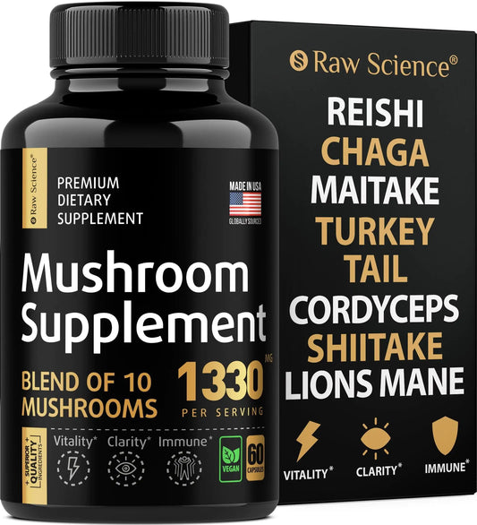 Mushroom Shiitake Lions Mane Supplement Capsules Cordyceps 60 Capsules